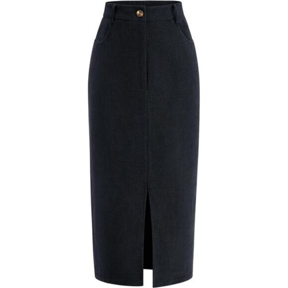 Corduroy Skirt High Waisted Black - Picture 1 of 6